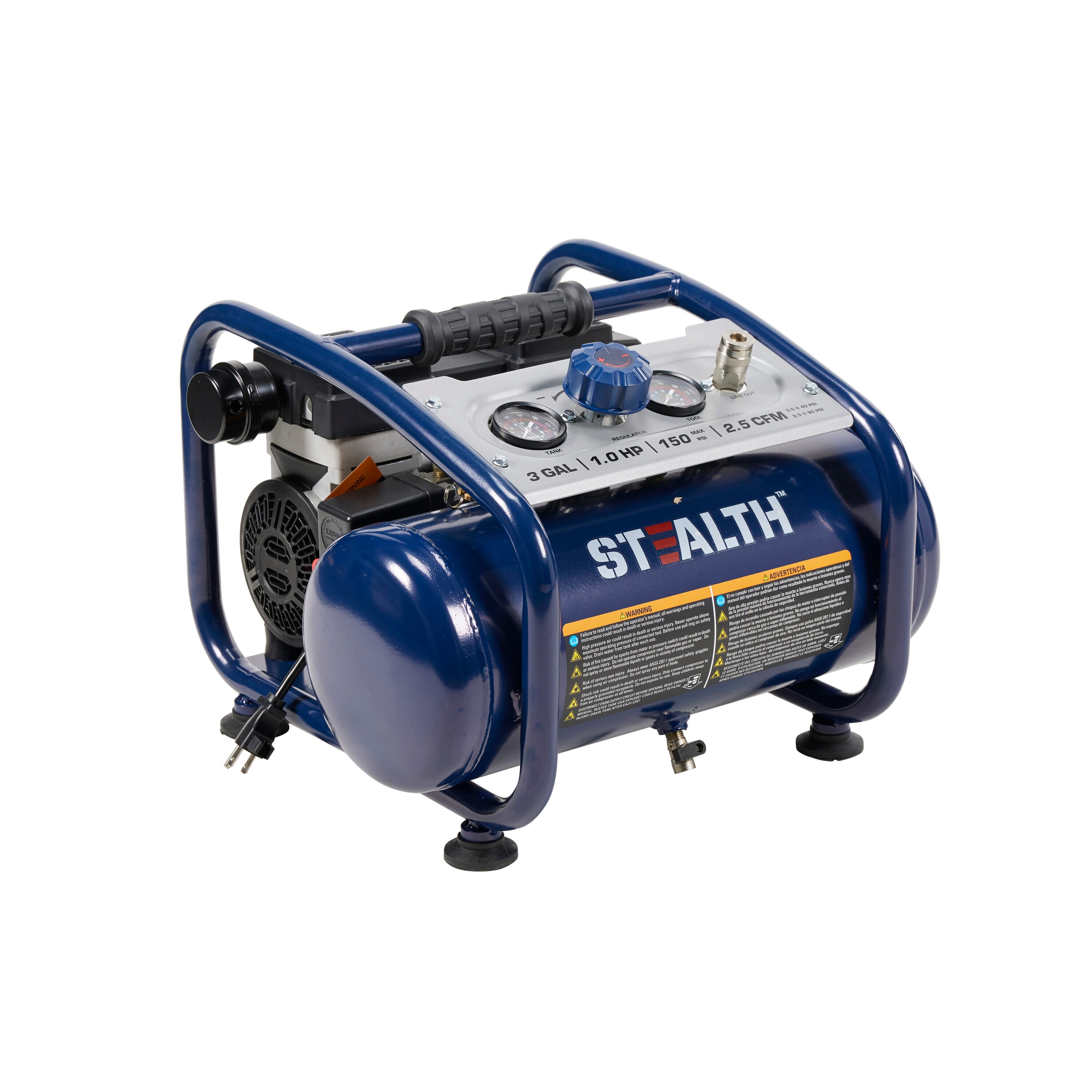 Compresor de aire portátil tipo "Hot Dog" Stealth Stealth Quiet Tech de 3 galones y 150 PSI - SAQ-1301