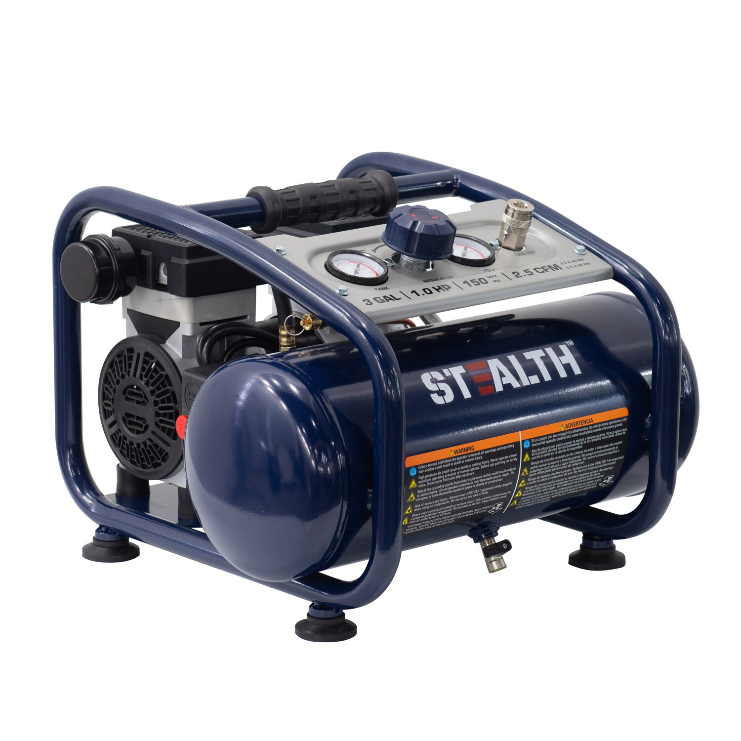 Compresor de aire portátil tipo "Hot Dog" Stealth Stealth Quiet Tech de 3 galones y 150 PSI - SAQ-1301