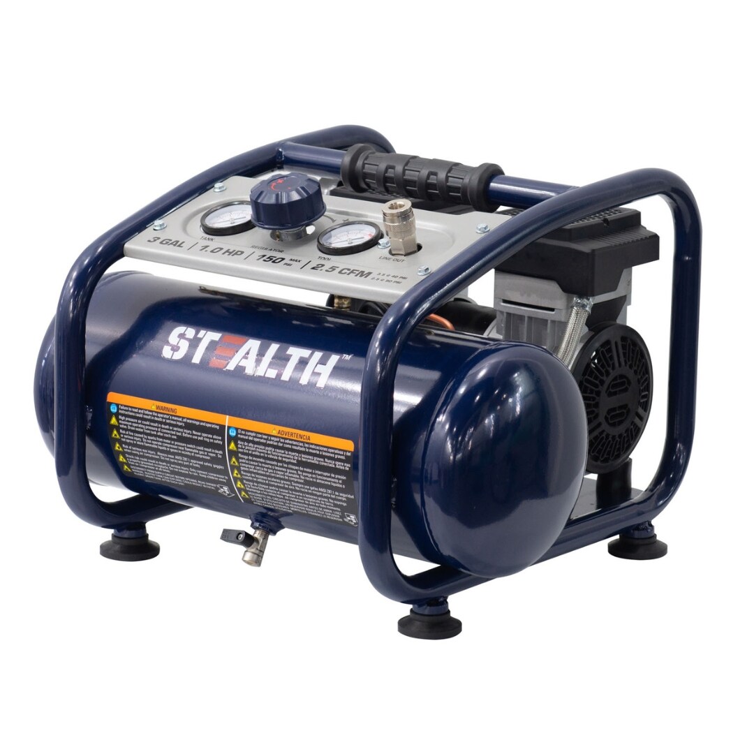 Compresor de aire portátil tipo "Hot Dog" Stealth Stealth Quiet Tech de 3 galones y 150 PSI - SAQ-1301
