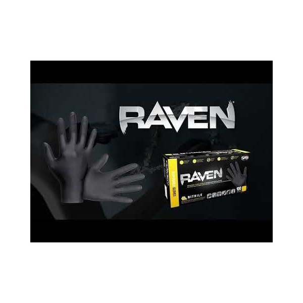 Guantes desechables de grado de examen de nitrilo sin polvo Sas Safety Raven - 7 mil - Pequeño, paquete de 100 - 66516