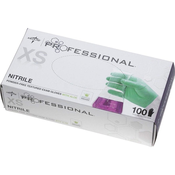 Guantes desechables de nitrilo Medline Professional AloeTouch, 5.5 mil Palm, nitrilo, sin polvo, XS, 100 piezas - MIIPRO31760