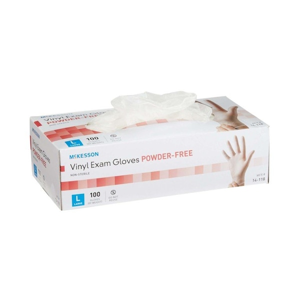 Guantes de examen de vinilo Mckesson, vinilo, sin polvo, L, 100 unidades, transparente - 14-118