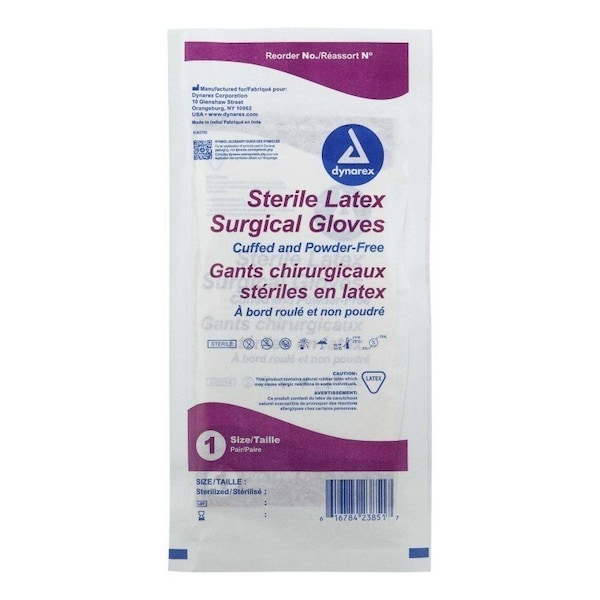 Guantes quirúrgicos de látex Dynarex, látex, sin polvo, 7.5, paquete de 50 - SG7.5-PF