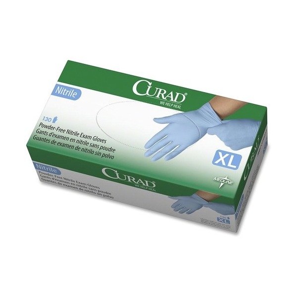 Guantes de examen de nitrilo Medline Industries, 4.1 mil de grosor en la palma, nitrilo, sin polvo, XL, 130 piezas, color azul claro - MIICUR9317