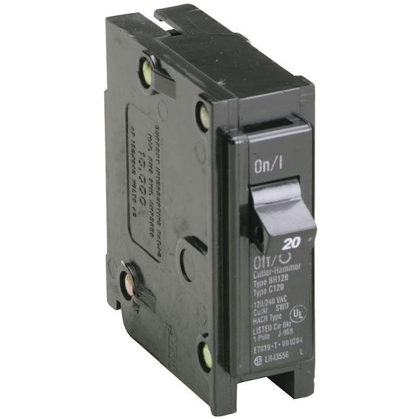 Eaton Cutler-Hammer Circuit Breaker, BR Series, 20A, 1 Pole, 120/240V AC, 10kA - BR120
