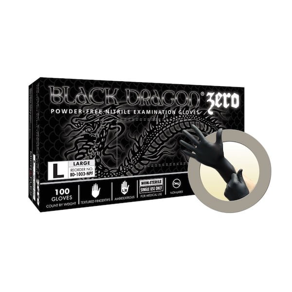 Ansell Black Dragon Zero, Guante de Examen de Nitrilo Blk Zero, BD1002NPF-M, 3.5 mil de Palma, Nitrilo, Libre de Polvo, M - MFXBD1002NPF-M.