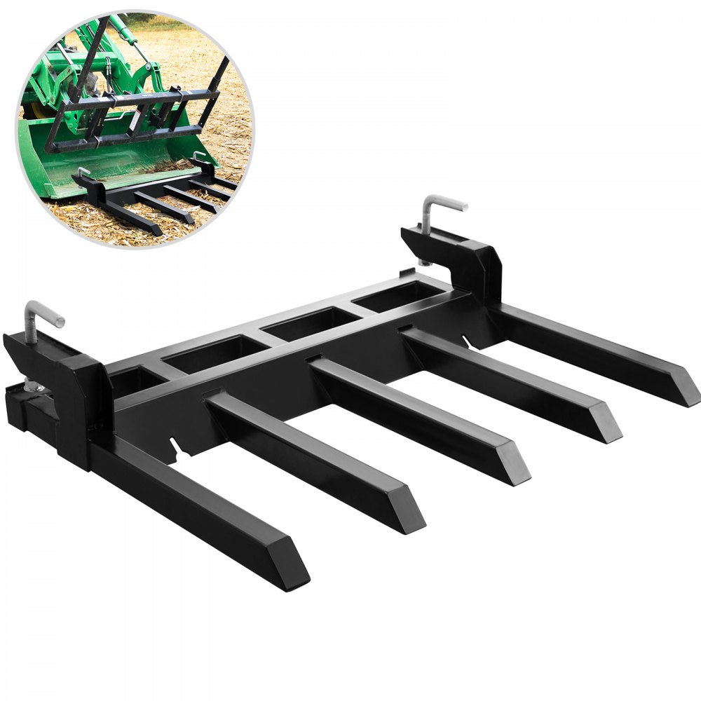 VEVOR Debris Forks for 48" Bucket, Clamp-on Forks for Tractor 2500LBS Loading Capacity, Tractor Forks Attachment for Bucket, Clamp on Debris Forks w/Two Chain Holes for Materials Handling, Steel - NYCDCCSP48YCHS001V0