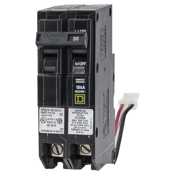 Schneider Electric Miniature Circuit Breaker, QO Series, 30A, 2 Pole, 120/240V AC, 10kA at 120/240V AC - QO230PLILC