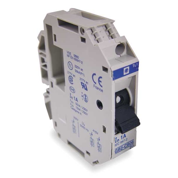 Schneider Electric Circuit Breaker, GB2 Series, 1A, 1 Pole, 250/277V AC, 50kA at 240V AC - GB2CB06