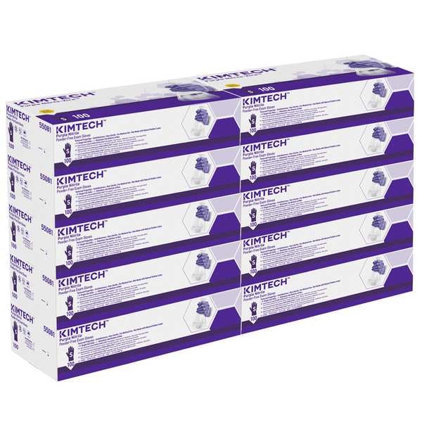 Kimtech Morado Nitrilo, Guantes de Examen de Nitrilo, 6 mil de Palma, Puño Perlado, Sin Polvo, S, 1000 Pz, Morado - 55081
