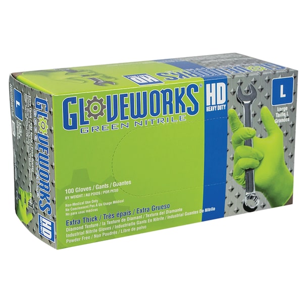 Ammex GWGN, Gloveworks Hd Green Nitrile Diamnd Grip, 8 mil Palm, Nitrile, sin polvo, L, Verde - AMXGWGN46100

(Ammex GWGN, Guantes de Nitrilo Verde con Agarre de Diamante de 8 mil, Nitrilo, sin polvo, L, Verde - AMXGWGN46100)