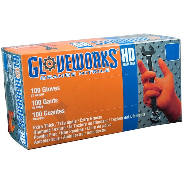 Ammex GWON, Guantes desechables de nitrilo, 8 mil de grosor en la palma, nitrilo, sin polvo, talla grande, naranja - AMXGWON46100.
