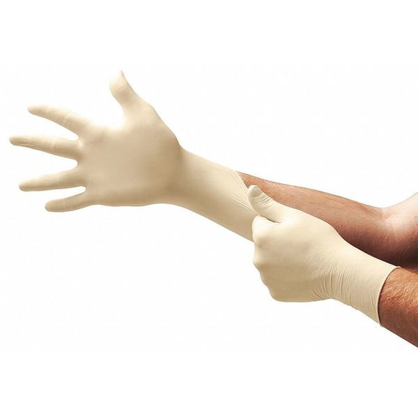 Ansell Microflex L56, Guantes desechables, 5.1 mil en la palma, Látex de caucho natural, sin polvo, L, 100 paquetes, color beige - L563.