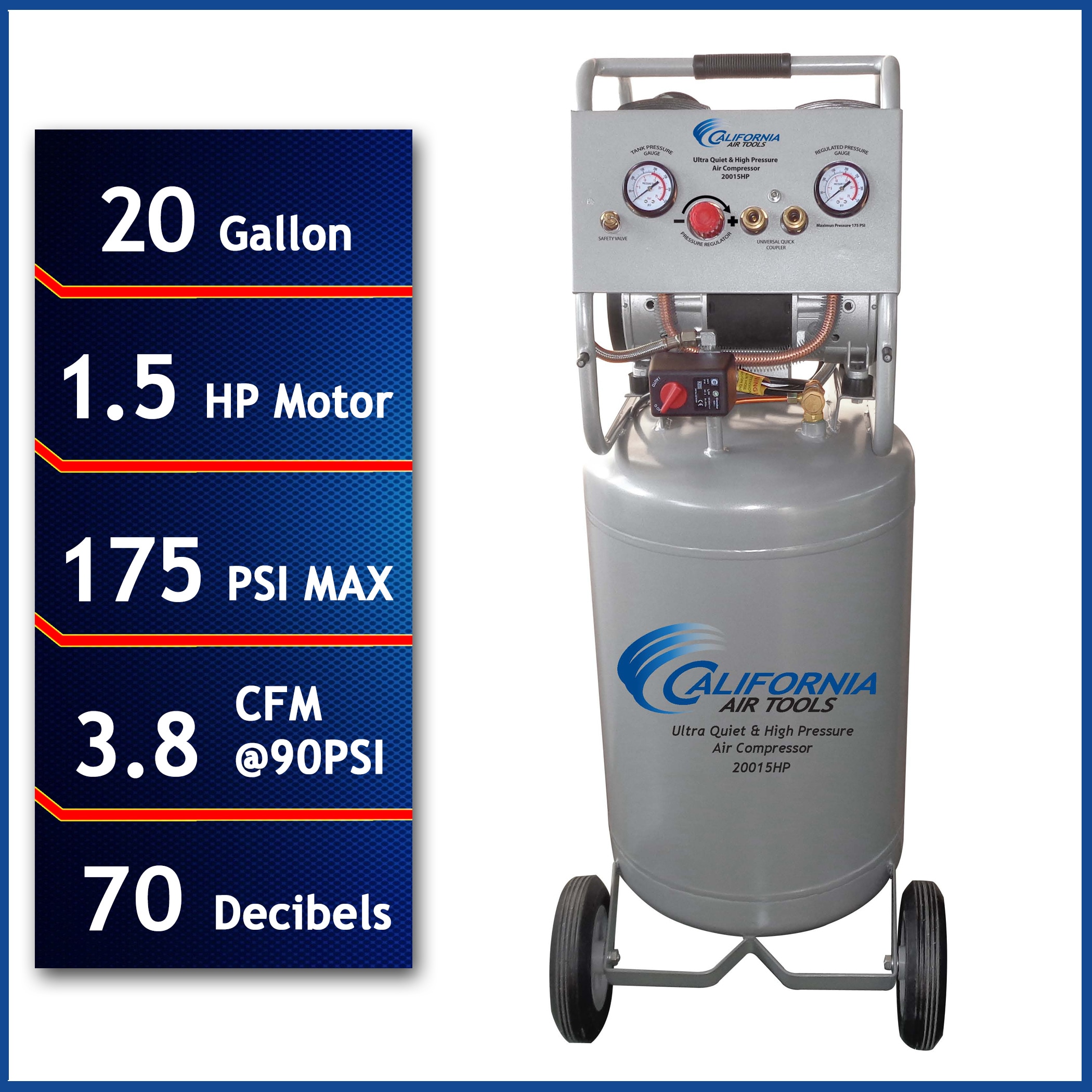 Herramientas de aire de California Herramientas de aire de California Compresor de aire eléctrico vertical estacionario de 20 galones con una presión de 175 PSI - 20015HP