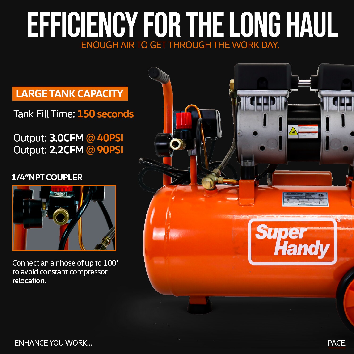 SuperHandy Compresor de aire eléctrico portátil de 6.3 galones con 120 PSI - GUT106