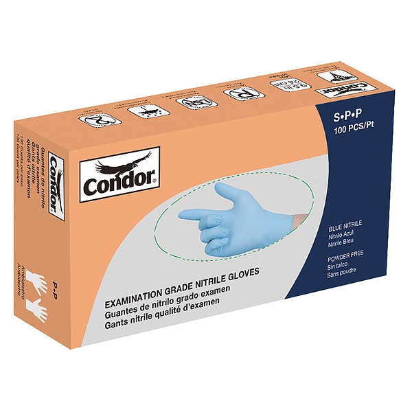 Guantes Desechables Cóndor, 2.4 mil de Palma, Nitrilo, Libre de Polvo, XL (10), 100 Pza, Azules - 60JJ46