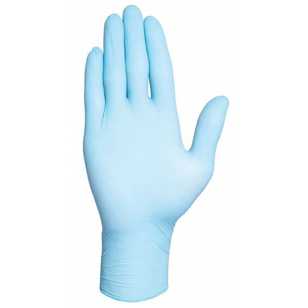 Guantes desechables de nitrilo Cóndor, 3.15 mil de grosor en la palma, nitrilo, sin polvo, M (8), paquete de 100, color azul - 2VLY3