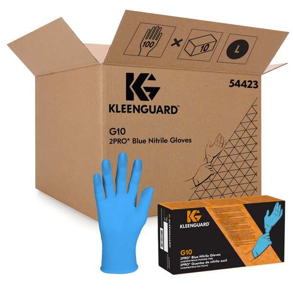 Kleenguard G10, Guantes Desechables, 6 mil de Grosor en la Palma, de Nitrilo, sin Polvo, Talla L (8 1/2), Paquete de 100, Azules - 54423.