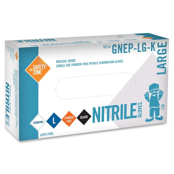Guantes de examen de nitrilo zona de seguridad, 4 mil Palm, nitrilo, sin polvo, L, 100 piezas, negro - SZNGNEPLGK