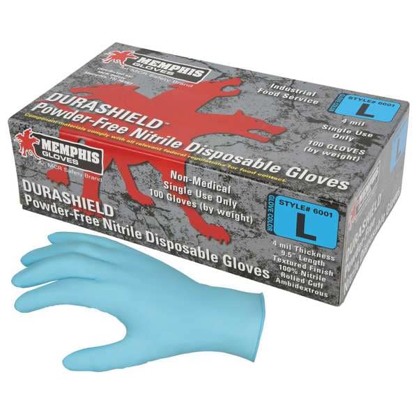 Mcr Safety NitriShield, Guantes Desechables Durashield, 4.0 mil de Palma, Nitrilo, sin Polvo, XL, 100 paq, Azul - 6001XL