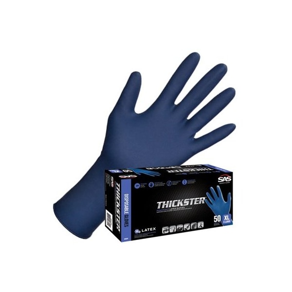 SAS Safety Thickster, Guantes de Examen de Látex, 14 mil de Palma, Látex, con Polvo, XL, Azul - SA6604