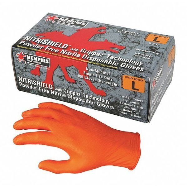 Mcr Safety NitriShield con Grippaz, Guantes Desechables de Nitrilo, 6 mil de Espesor en la Palma, Sin Polvo, Talla Mediana, Paquete de 100, Naranja - 6016OM