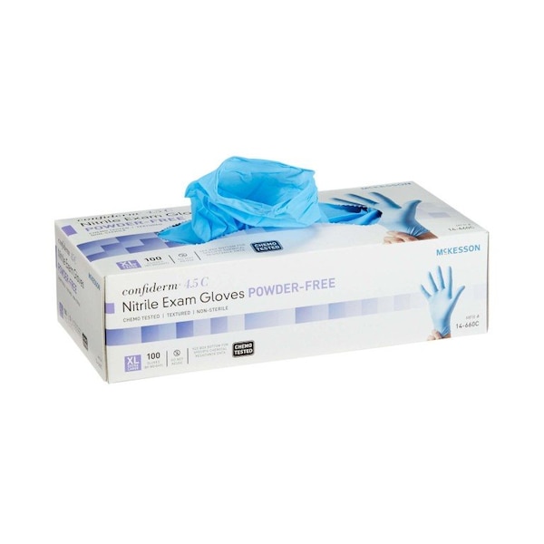 Mckesson Confiderm 4.5C Guantes de Examen de Nitrilo, Nitrilo, Sin Polvo, Talla XL, Paquete de 100 unidades, Azules - 14-660C
