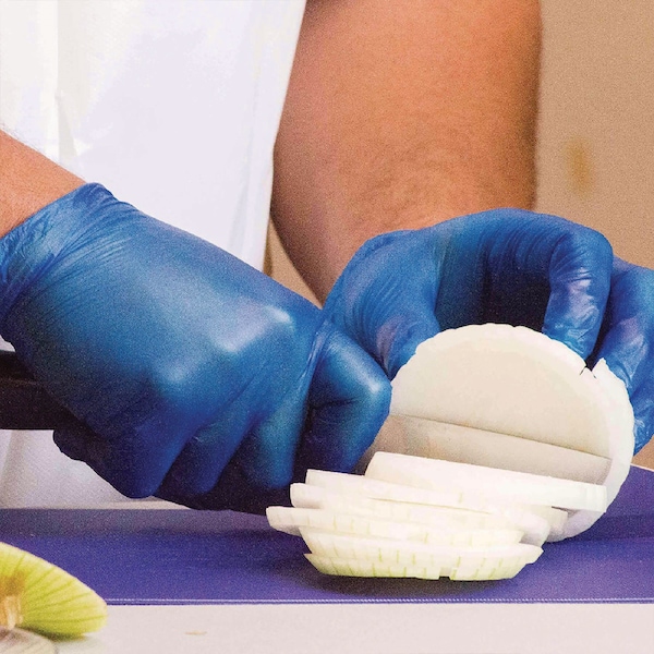 Guantes de vinilo industrial Gloveworks de Ammex, sin polvo, 3 mil, extra grande, azules, paquete de 1000 - IVBPF48100.