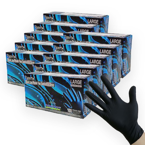 Guante desechable Adenna, 5 mil Palm, látex, sin polvo, L, paquete de 1000 unidades, negro - PHM916