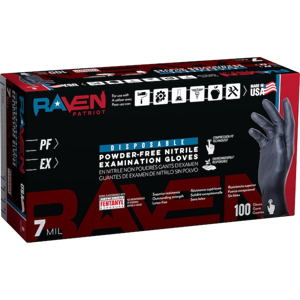 Guante de Nitrilo Raven Patriot - 2XL, Grosor: 7 mil, Paquete de 100 - 66485