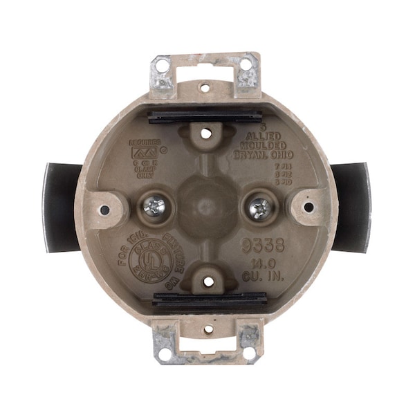 Allied Moulded Products Electrical Box, 14 cu in, Ceiling Box Type, 1 Gang, Fiberglass, Round Shape - H9338=ESK
