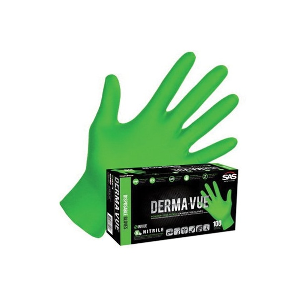 Guantes desechables de nitrilo sin polvo de grado médico Saf Safety Raven InVue - 7 Mil - Mediano, paquete de 100 - 66551.