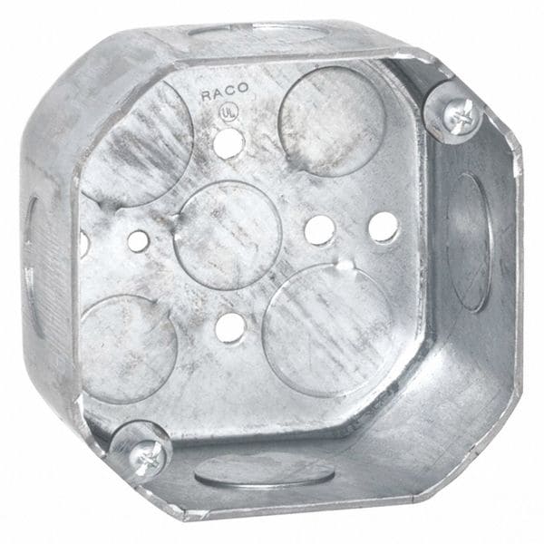 Raco Electrical Box, 21.5 cu in, Octagon Box Type, 1 Gang, Steel, Octagon Shape - 166