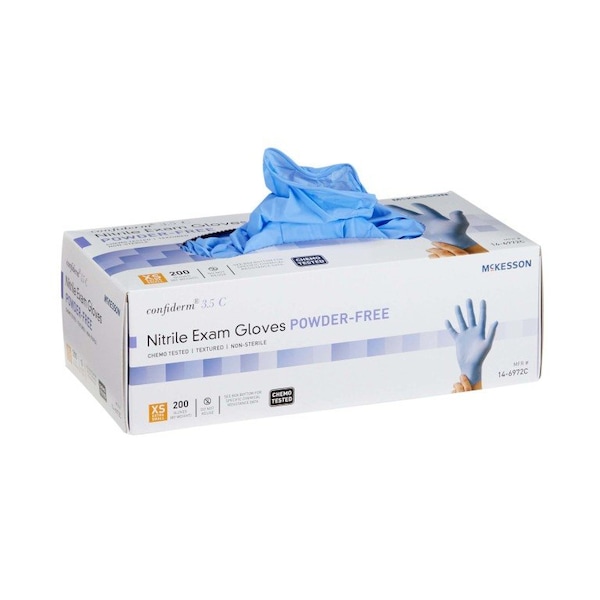 Mckesson Confiderm 3.5C, Guantes de Examen de Nitrilo sin Polvo, Nitrilo, XS, 200 piezas, Azul - 14-6972C