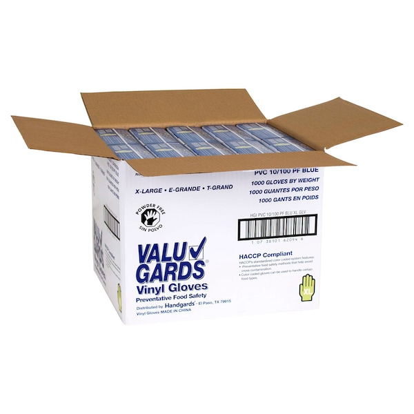 Valugards Valugards Blue V, Guantes Desechables de Vinilo, Vinilo, Sin Talco, XL, 1000 PK, Azul - 304362094
