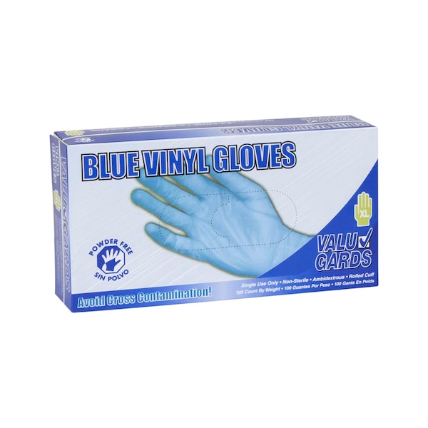 Valugards Valugards Blue V, Guantes Desechables de Vinilo, Vinilo, Sin Talco, XL, 1000 PK, Azul - 304362094