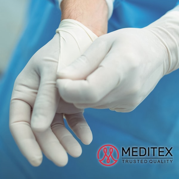 Guantes de Examen de Nitrilo Meditex G7, 4 mil de Grosor en la Palma, Nitrilo, Sin Polvo, M, 1 Paquete, Blanco - M