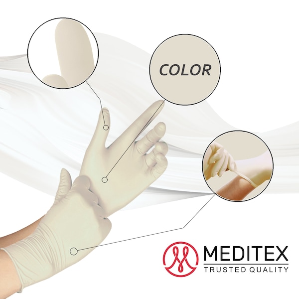 Guantes de Examen de Nitrilo Meditex G7, 4 mil de Grosor en la Palma, Nitrilo, Sin Polvo, M, 1 Paquete, Blanco - M