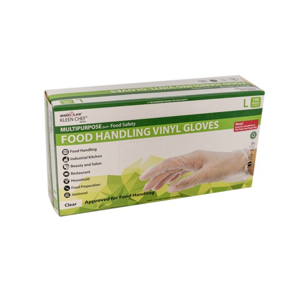 Guantes desechables de vinilo Kleen Chef, vinilo, L, paquete de 100, transparentes - KC-MS-L-FHVG-1CL