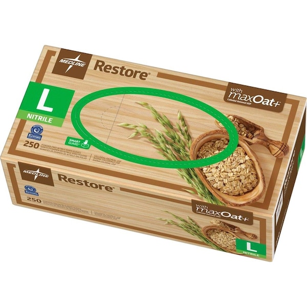 Medline Restore con maxOAT+, Guantes de examen de nitrilo, 2.8 mil de espesor en la palma, nitrilo, sin polvo, talla L, 250 piezas por paquete, color blanco marfil - MIIOAT6803