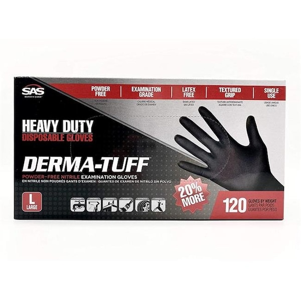 Guantes desechables de nitrilo Sas Safety Derma-Tuff, nitrilo, sin polvo, L, negro - SAS-66583