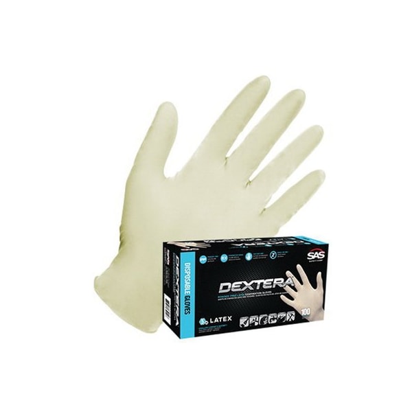 Guantes de látex sin polvo de grado de examen Dextera de Sas Safety - 5 Mil - Grande, paquete de 100 - 6503-20.