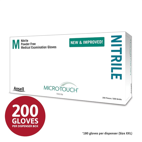 Ansell MICRO-TOUCH, Guantes Desechables de Nitrilo, 2.8 mil de Palma, Nitrilo, Sin Polvo, XS, Paquete de 200, Azules - 6034300