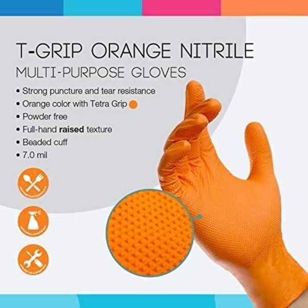Guante desechable Asap, palma de 7 mil, de nitrilo, sin polvo, talla grande, paquete con 500 piezas, color naranja - 20425
