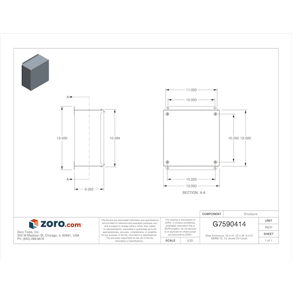Nvent Hoffman Steel Electrical Enclosures, 12 in H, 6 in D, 12 in W, NEMA 12, Screw On - A1212SC