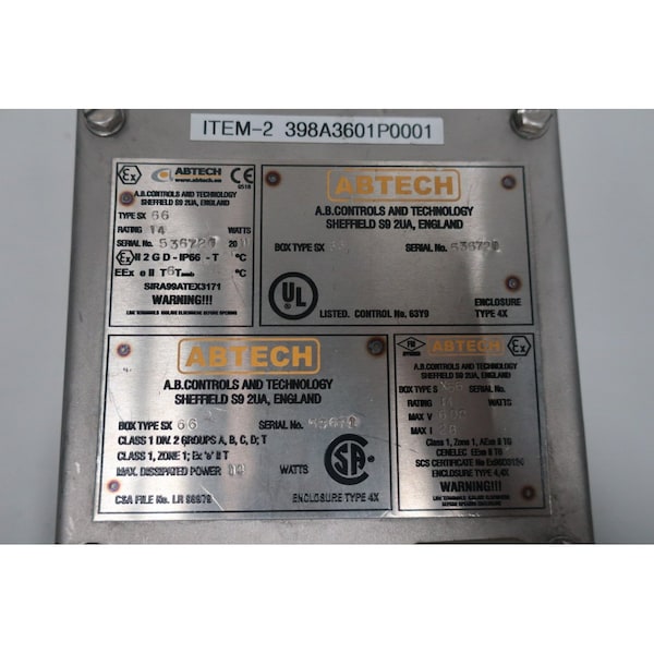 Abtech Stainless Steel Electrical Enclosures, 6 in H, 4 in D, 6 in W, NEMA 4X - SX66-BCDGP