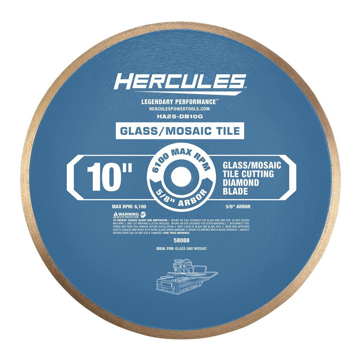 Disco de corte diamantado para azulejos de vidrio y mosaico Hercules de 10 pulgadas - 58088
