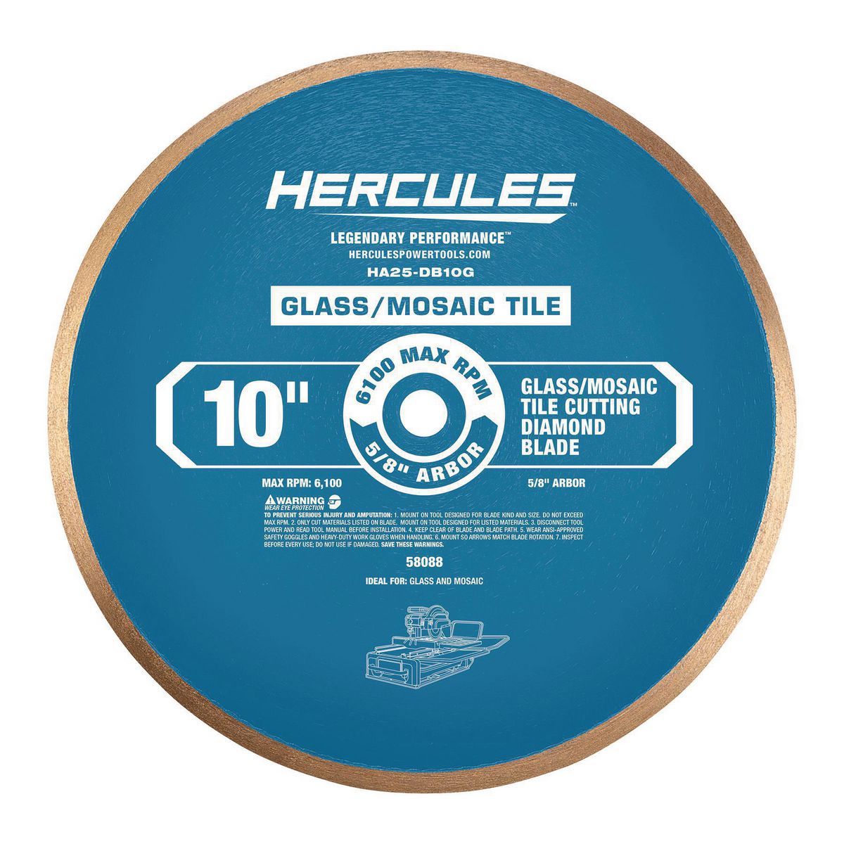 Disco de corte diamantado para azulejos de vidrio y mosaico Hercules de 10 pulgadas - 58088