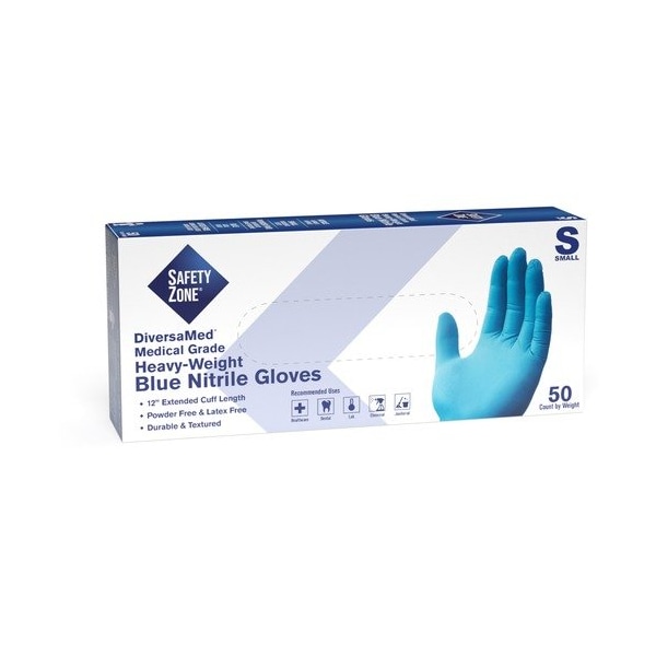 La Zona de Seguridad GNEP-T8, Guantes Desechables de Nitrilo, 8.25 mil Palma, Nitrilo, Sin Polvo, S, 50 PK, Azul - SZNGNEPSM5T8