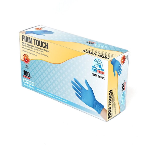 Toque Firme 6050, Guantes Desechables de Nitrilo, 5 mil de Grosor en la Palma, Nitrilo, Sin Polvo, Talla Mediana, Paquete de 1000, Azules - 6050 (M)